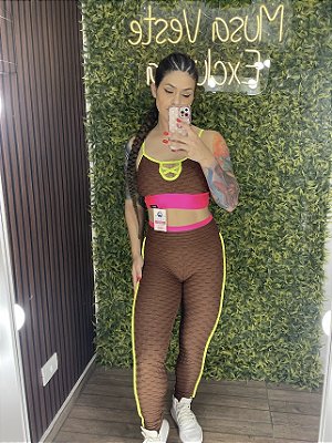 Conjunto Semi Empina Brocado Marrom Colors  P/M/G 38 a 42