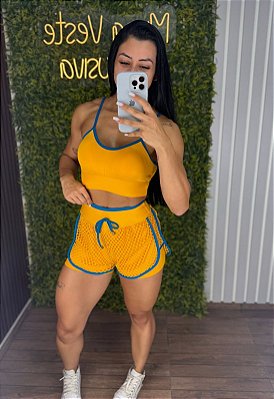Conjunto Tradicional Shorts Duplo Mostarda - P/M/G 36 a 42