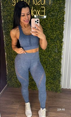 Conjunto Empina Sem Costura Jeans Fake -P/M/G