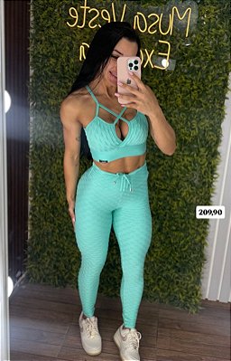 Conjunto Semi Empina Brocado Verde água - Tamanho único 38 a 42/44