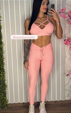 Conjunto Semi Empina Brocado Salmão -Tamanho único 38 a 42/44
