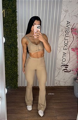 Legging Flare Tradicional Canelado Nude -Tamanho único 38 a 42