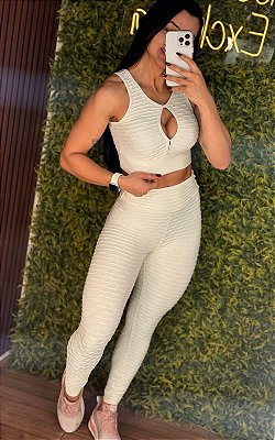 Conjunto Semi Empina Brocado Creme - Tamanho único 38 a 42