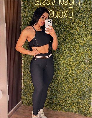Conjunto Empina Jacquard Dunas Preto -Tamanho único 38 a 42+