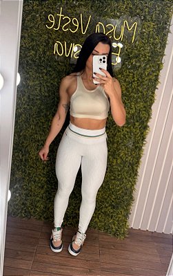 Conjunto Empina Jacquard Perlê Branca/Verde -P/M/G 36 a 42