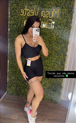 Conjunto Semi Empina Brocado Preto - Tamanho único 38 a 42