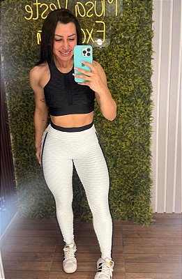 Conjunto Semi Empina Brocado Branco/Preto - Tamanho único 38 a 42/44