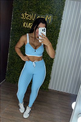 Conjunto Semi Empina Brocado Azul - Tamanho único 38 a 42/44