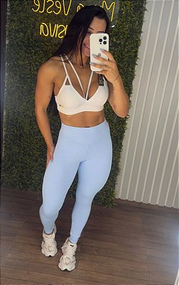 Legging Semi Empina Canelada Azul -Veste 38 a 42