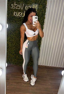 Legging Tradicional Glossy Cinza - Tamanho único 36 a 42