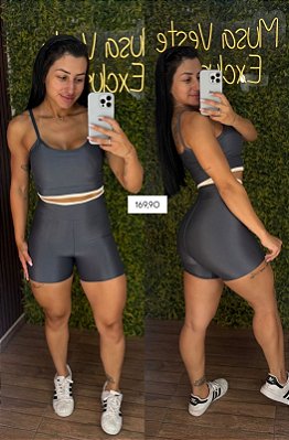 Conjunto Curto Tradicional Glossy Cinza - P/M 34 a 38