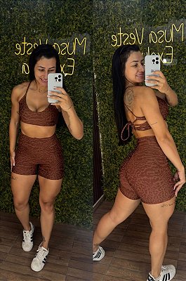 Conjunto Curto Tradicional Jacquard Marrom - Tamanho único 38 a 42