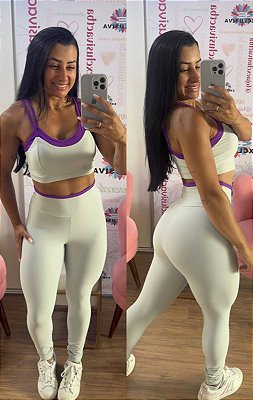 Conjunto Tradicional Branco/Lilás - Veste M/G