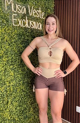Conjunto Curto Semi Empina Lines Nude/Marrom -Tamanho único 38 a 42