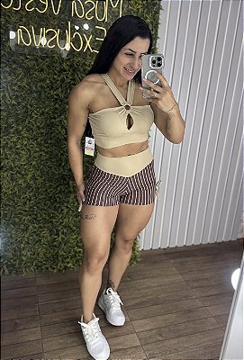 Conjunto Curto Semi Empina Lines Nude/Marrom -Tamanho único 38 a 42