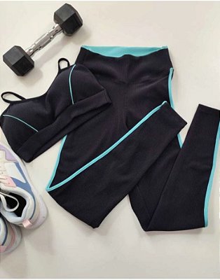 Conjunto Tradicional Canelado Preto /Verde - Tamanho único 38 a 42