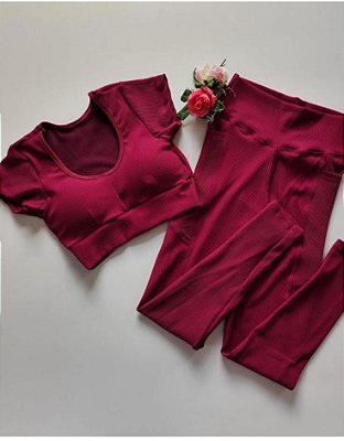 Conjunto Tradicional Canelado Bordô - Tamanho único 38 a 42