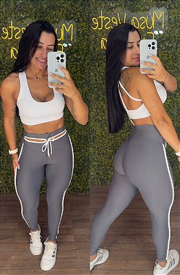 Legging Semi Empina Recort Cinza - Tamanho único 38 a 42