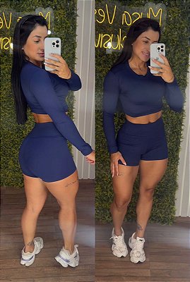 Conjunto Curto Tradicional Manga Azul - Veste P/M 38/40