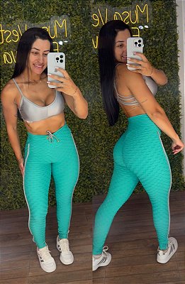 Conjunto Semi Empina Brocado Verde/Prata - Tamanho único 38 a 42/44