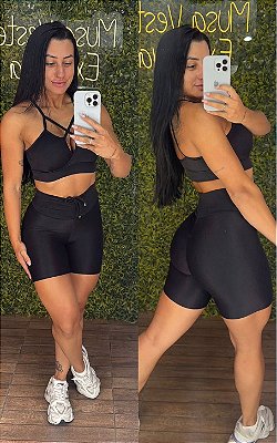 Conjunto Curto Semi Empina Glossy Preto -Tamanho únicio
