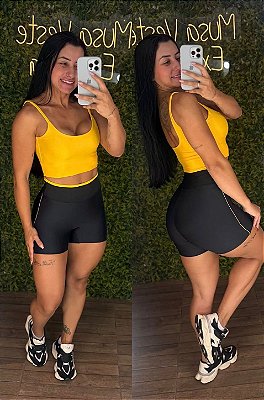 Conjunto Curto Tradicional Preto/Amarelo - Tamanho único 38 a 42