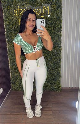 Conjunto Semi Empina Branco/Poá Verde -Tamanho único 38 a 42