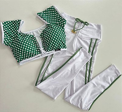 Conjunto Semi Empina Branco/Poá Verde -Tamanho único 38 a 42