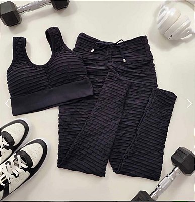 Conjunto Semi Empina Brocado Preto - Tamanho único 38 a 42
