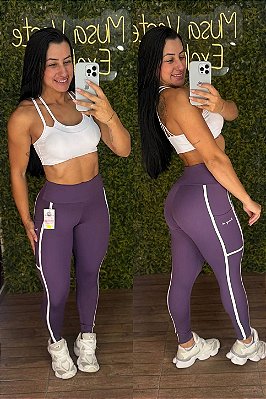 Legging Tradicional Purple Lines -Tamanho único 38 a 42