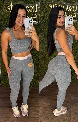 Legging Tradicional Mescla Cinza elástico Rosa -Tamanho 38 a 42