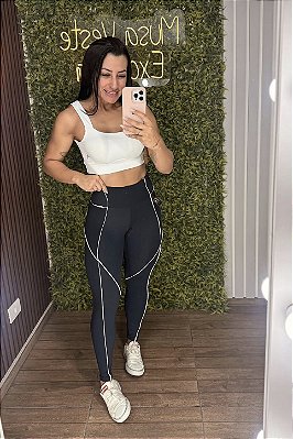 Legging Harmony Preta com Branco - Tamanho único 38 a 42