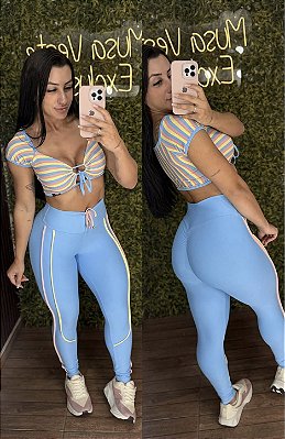 Conjunto Semi Empina Azul/ Arco Iris- Tamanho único 38 a 42
