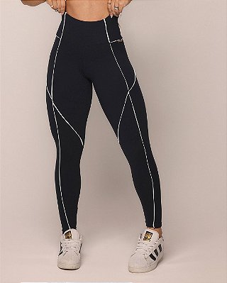 Legging Empina Harmony Preta/Branco - Tamanho único 38 a 42