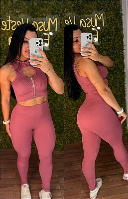 Conjunto Tradicional Canelado Ziper Rosa Queimado - P/M/G