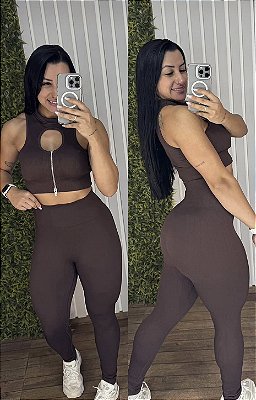 Conjunto Tradicional Canelado Ziper Marrom - M e G