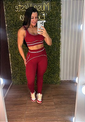 Conjunto Tradicional Pump Sem Costura/Canelado Vermelho -P/M e G