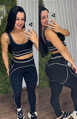 Conjunto Tradicional Pump Sem Costura/Canelado Preto -P/M e G
