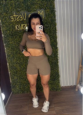 Conjunto Tradicioal /Shorts canelado Nude Médio - Tamanho único
