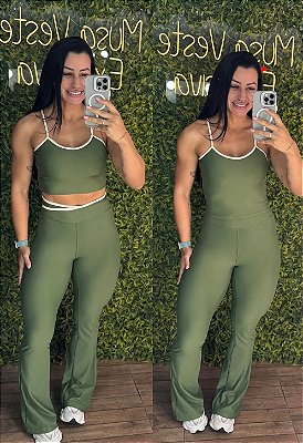 Conjunto Flare Tradicional Eliza com Blusinha -Verde -Tamanho único 38 a 42