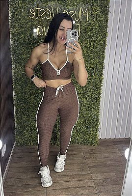 Conjunto Semi Empina Brocado Marrom -Tamanho único 38 a 42