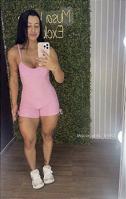 Macaquinho Semi Empina Brocado Rosa - Tamanho único 38 a 42