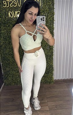 Conjunto Semi Empina Brocado OFF/Verde- Tamanho único 38 a 42/44
