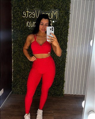 Conjunto Semi Empina Brocado Vermelho- Tamanho único 38 a 42/44