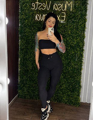 Legging Semi Empina Preta Cós V- Tamanho único 38 a 42