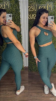 Conjunto Semi Empina Brocado Verde Petróleo - Tamanho único 38 a 42/44