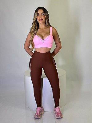 Conjunto Poliamida Rosa e Marrom Fitness