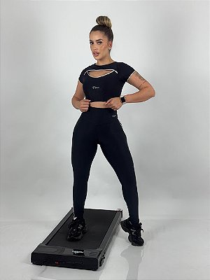 Conjunto Fitness Glossy Preto Tradicional - Veste 38 a 42