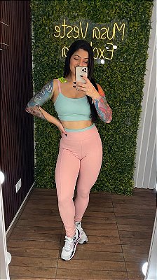 Conjunto Tradicional Candy Rosê e Verde - Veste 38 a 42