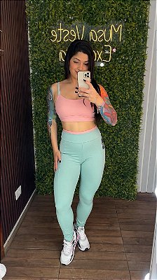 Conjunto Fitness Candy Rosê e Verde Tradicional